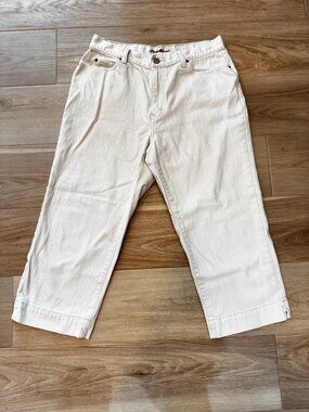 Eddie Bauer Cropped Jeans Size 12 White Ivory Straight Leg Non Stretch Denim
